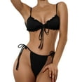 thumbnail image 5 of Musuos Women Split Swimsuit Set, Solid Color Bikini with Ruffles+Lace-up Panties+See-through Mesh Cover Ups, 5 of 8