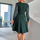 thumbnail image 4 of Vestido mini con volantes, cuello cuadrado, manga larga, vestido de fiesta, vestido de novia, verde, L, 4 of 6