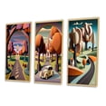 thumbnail image 3 of Designart "Rustic Mountains Road Through the Wilderness I" Abstract Landscape Framed Wall Art Set Of 3 - Pink Abstract Landscapes Frame Canvas Set For Living Room Decor, 3 of 6