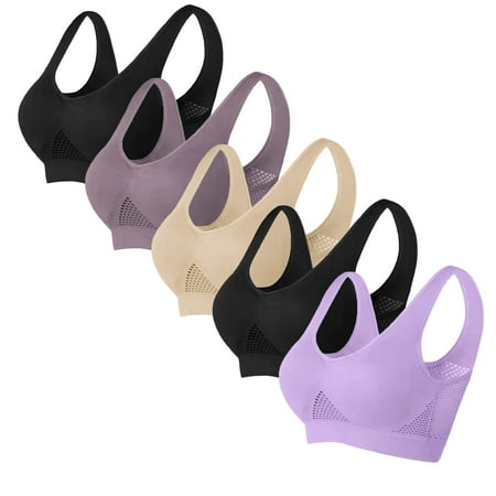 5PCS Workout Sports Bras for Women  Yoga Bralette Pack - Women s Solid Color Gathered Together Large Size Daily Bra Underwear No Rims