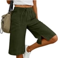 thumbnail image 2 of GUACER Bermuda Shorts for Women Solid Color Fashion Elastic Waisted Drawstring with Pockets Casual Shorts, 2 of 7