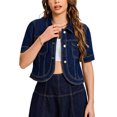 thumbnail image 2 of INSPIRE CHIC Women's Short Sleeve Denim Jackets Cropped Button Down with Pockets Classic Jean Jacket S Black Blue, 2 of 6