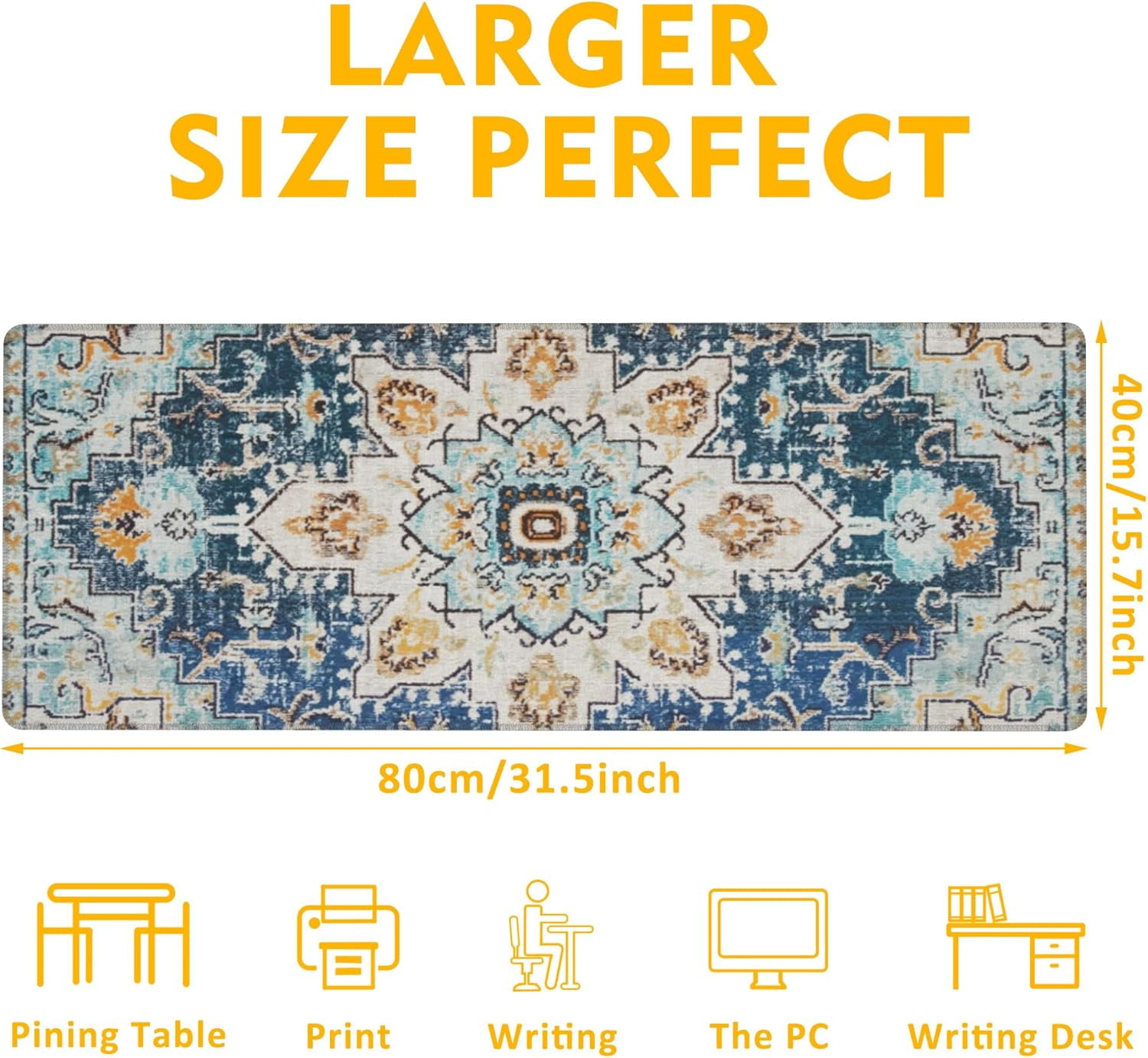 Desk Mat,Bohemian Textile Rug Texture Mouse Pad,31.5"X15.7" Large Desk Pad with Stitched Edge Non-Slip Base Keyboard Big Mouse Pad for Office Home Work Gaming