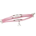thumbnail image 2 of Multi-layer Leather Rope Handmade Pink Ribbon Breast Cancer Awareness Bracelet, 2 of 6