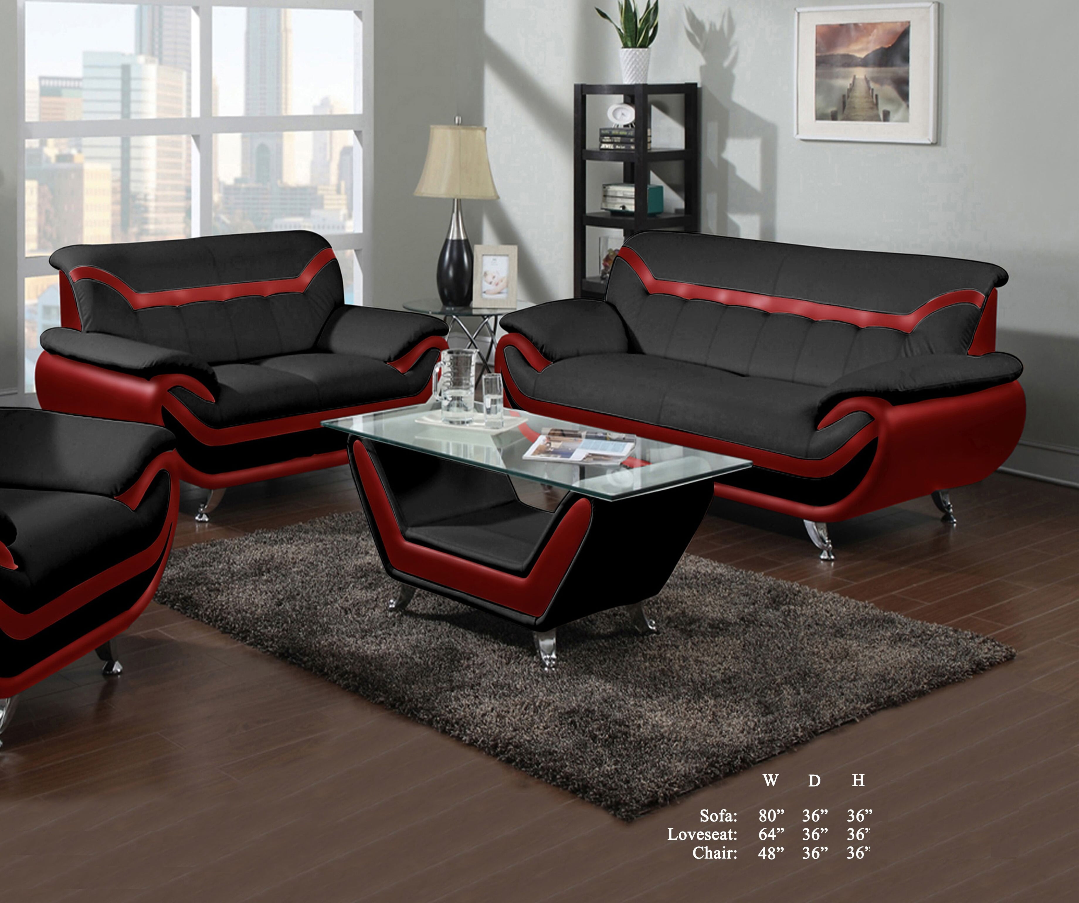 Beautiful Lovely Comfort Classic Red Black Bonded Leather Sofa Loveseat 2pc Sofa Set Living Room Furniture Plush Couch Walmartcom Walmartcom