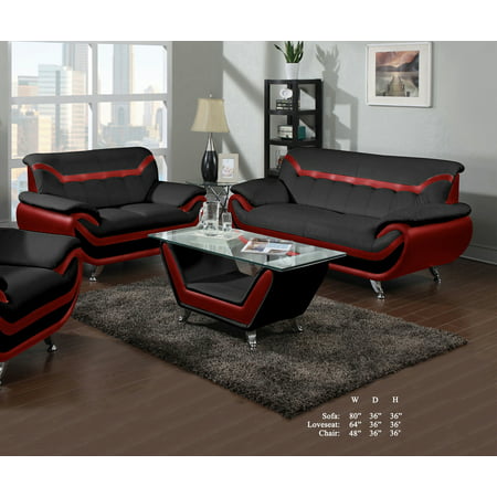Beautiful Lovely Comfort Classic Red Black Bonded Leather Sofa Loveseat 2pc Sofa Set Living Room Furniture Plush