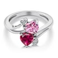 thumbnail image 3 of Gem Stone King 925 Sterling Silver Pink Moissanite Red Created Ruby and White Lab Grown Diamond Ring for Women (1.79 Cttw, Heart Shape 6MM, Gemstone Birthstone, Size 9), 3 of 6