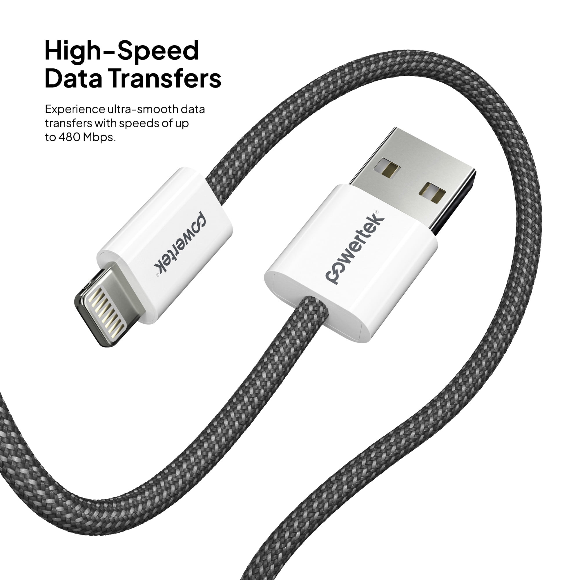 Liquipel Powertek Pastel Braided USB-A to Lightning - Grey