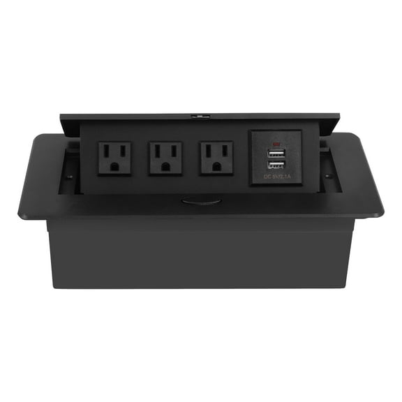 Pop Up 001, 15A 110V 3 Outlet USB Charging Black Electrical Outlet