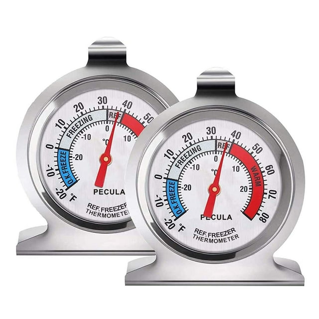 Paquete de 2 termómetros para refrigerador, -30~30°C/-20~80°F, termómetro clásico para nevera, esfera grande con indicador rojo, termómetro para congelador, refrigerador JFHHH pequeña