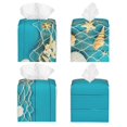 thumbnail image 2 of Balery Seashells And Fishing Net On Blue Wooden Table Porta Pañuelos de Cuero con Estampado – Funda Moderna Cuadrada para Caja de Pañuelos, Dispensador 5x5x5'', 2 of 7