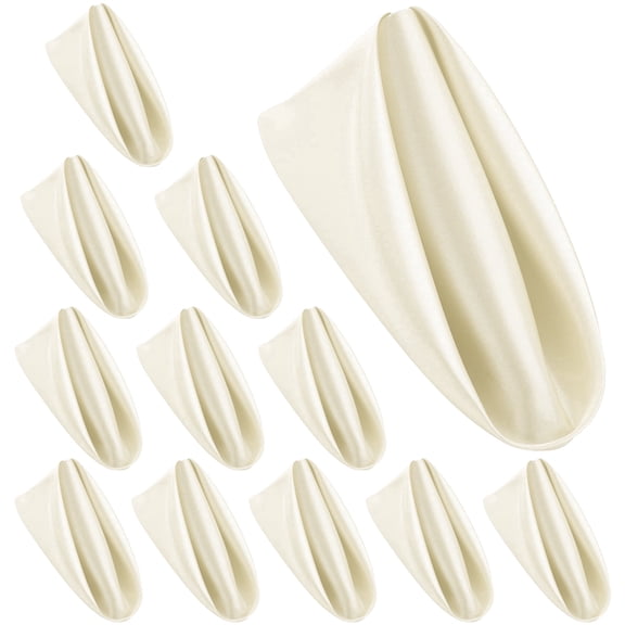Elcoho 12 Pieces Satin Cloth Napkins, 17 x 17 inch Square Soft Dinner Napkins, Ivory for Wedding Home Party Restaurant Decor