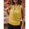 thumbnail image 4 of Women'S Elegant Satin Wrap V Neck Sleeveless Tank Blouse Tee Top Yellow S, 4 of 6