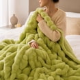 thumbnail image 5 of Striped Bubble Faux Rabbit Fur Throw Blanket,60"x80",Ultra Soft,Luxury Ribbed Faux Fur Throw,Thick Warm Textured Blanket,Cozy Fluffy Reversible Polyester for Bed,Couch,Chair,Sofa,Green, 5 of 6