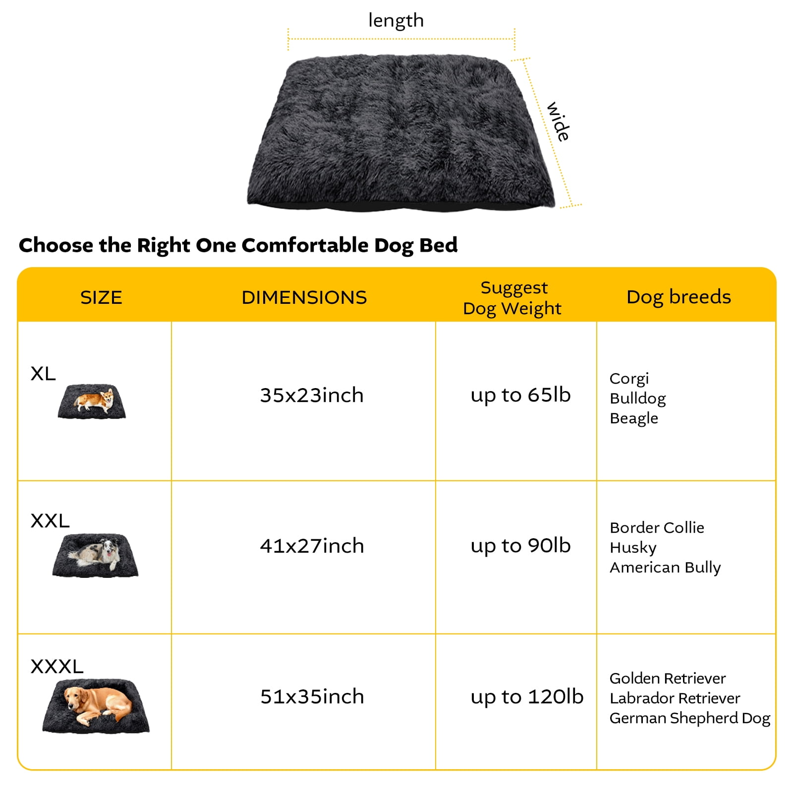 Soft Fluffy Dog Bed Washable Dog Beds for Large Medium Dogs Pet Beds 35"L x 23"W,Dark Gray