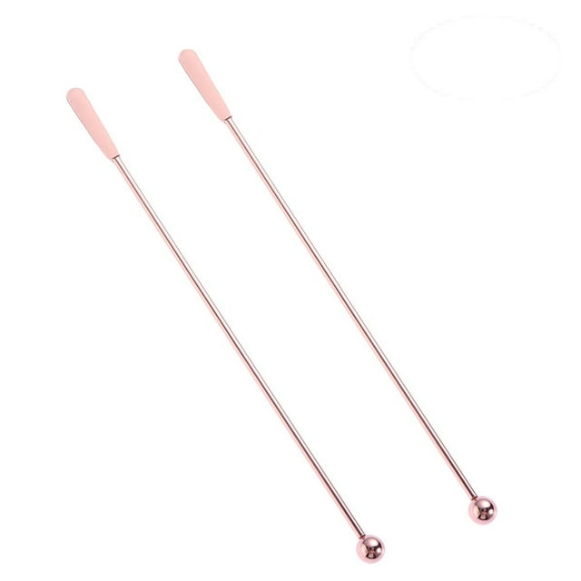 EeaseMX Juego de 5 palillos de acero inoxidable con forma de palito de fruta para cóctel, con cuentas planas y redondas (oro rosa)
