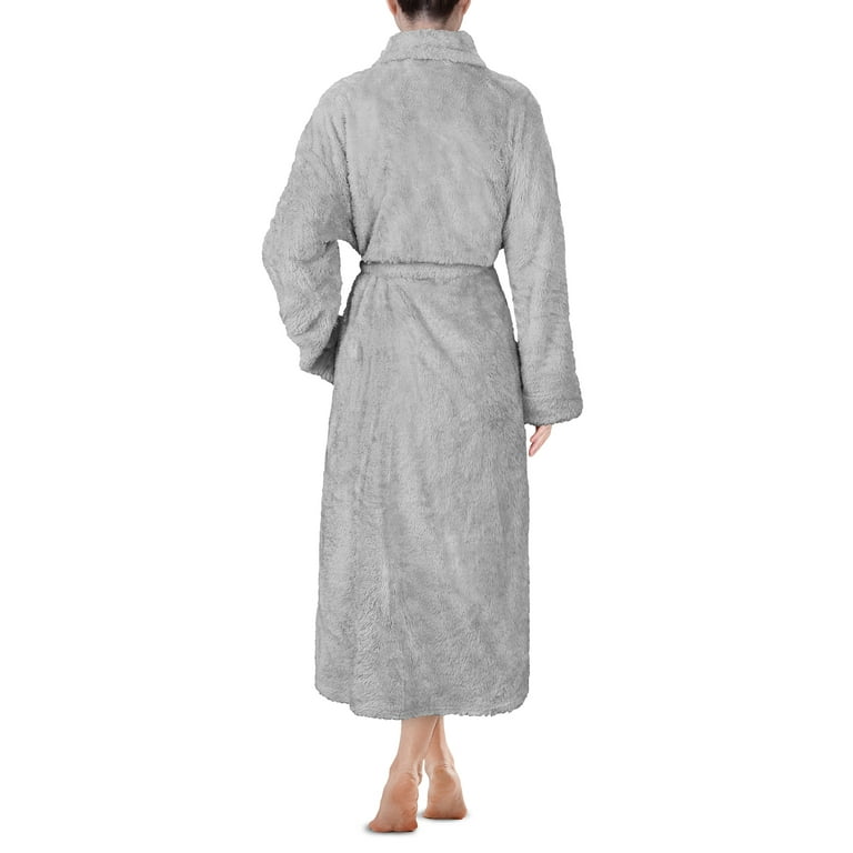 Gray Plush Soft Warm Fleece Womens Robe