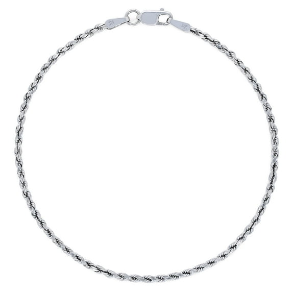 Nuragold 14k White Gold 2mm Rope Chain Diamond Cut Bracelet or Anklet (7"-9") Italian Jewelry for Men & Women