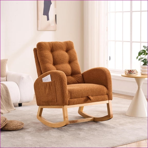 Rocking Chairs Deep Navy Blue High-Back with Footrest & Storage Pocket, Rubber Wood for Nursery Living Room | Casual | Rubberwood