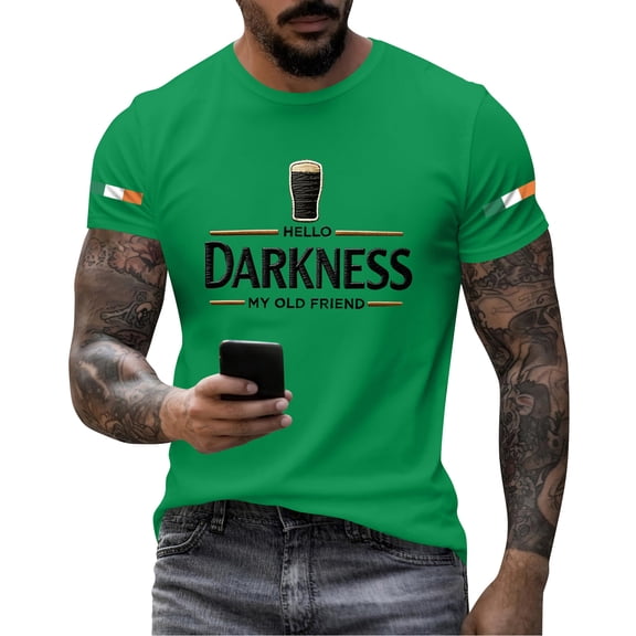Youpwaven Men's Hello Darkness My Old Friend T-Shirts Short Sleeve St. Patrick's Day Top