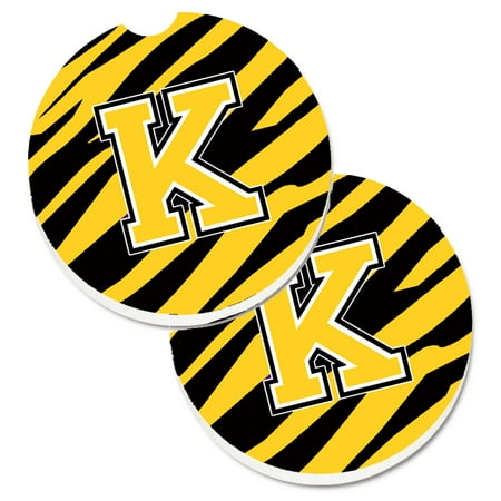 

Caroline s Treasures CJ1026-KCARC Monogram Initial K Tiger Stripe - Black Gold Set of 2 Cup Holder Car Coasters Large