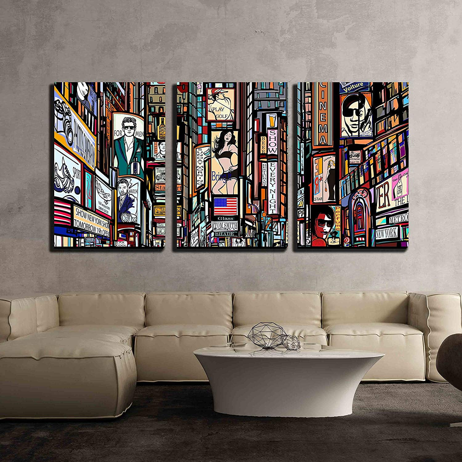 Wall26 3 Piece Canvas Wall Art Ilration Of A Street In New York City Modern Home Decor Stretched And Framed Ready To Hang 24 X36 X3 Panels