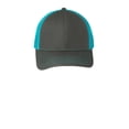 thumbnail image 3 of Port Authority Men's Snapback Trucker Cap, Grey Steel/ Neon Blue, One Size, 3 of 3