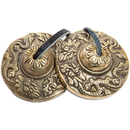 Tingsha Cymbals Bells - Easy To Play - Meditation Mindfulness Chime For Chakra Healing Sound Bath Dharma Gifts Handcrafted Tibetan By Himalayan Bazaar (Dragon Embossed)