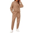 thumbnail image 3 of Two Piece Outfits For Women Casual Long Sleeve Hoodie Sweatshirts Jogger Sweatpants Tracksuit Sweatsuit Lounge Sets Camel S, 3 of 6