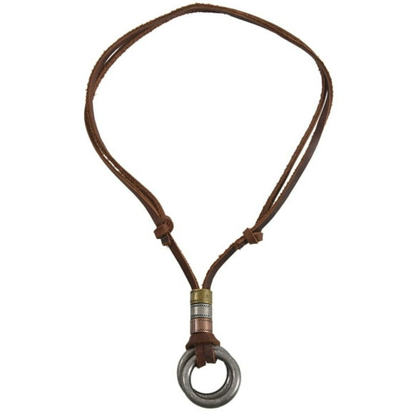 Men Retro Leather Cord Necklace Ring Pendant Jewelry Gift
