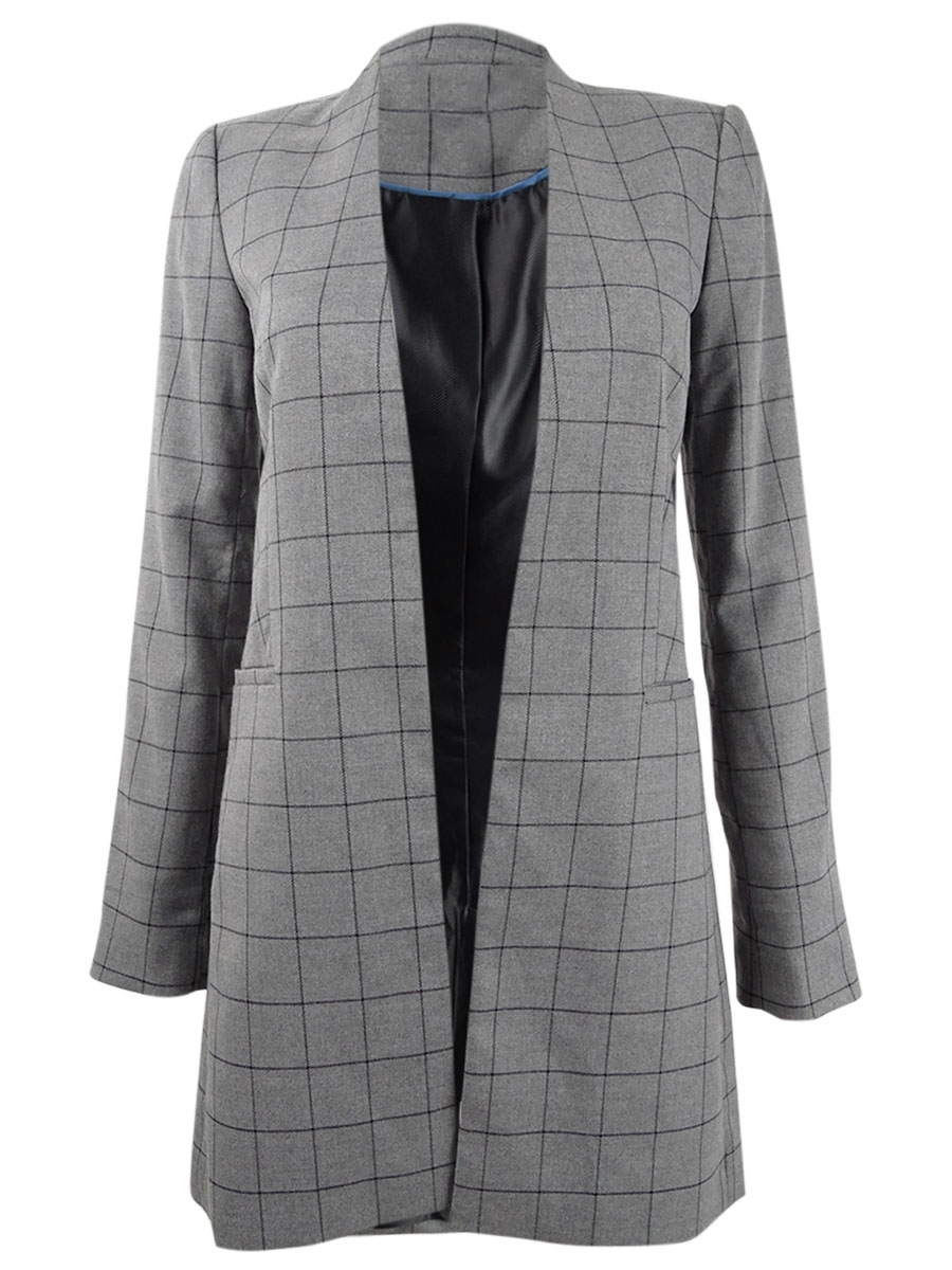 Collarless Plaid Topper Jacket 