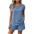 thumbnail image 3 of Women's Casual Linen Shorts Elastic Waist Pocket Shorts Two Piece Set Shorts for Women Summer Fashion, 60% Cotton 40% Linen Blend Lightweight Comfortable Loose | VerBelle,Light Blue XL, 3 of 8