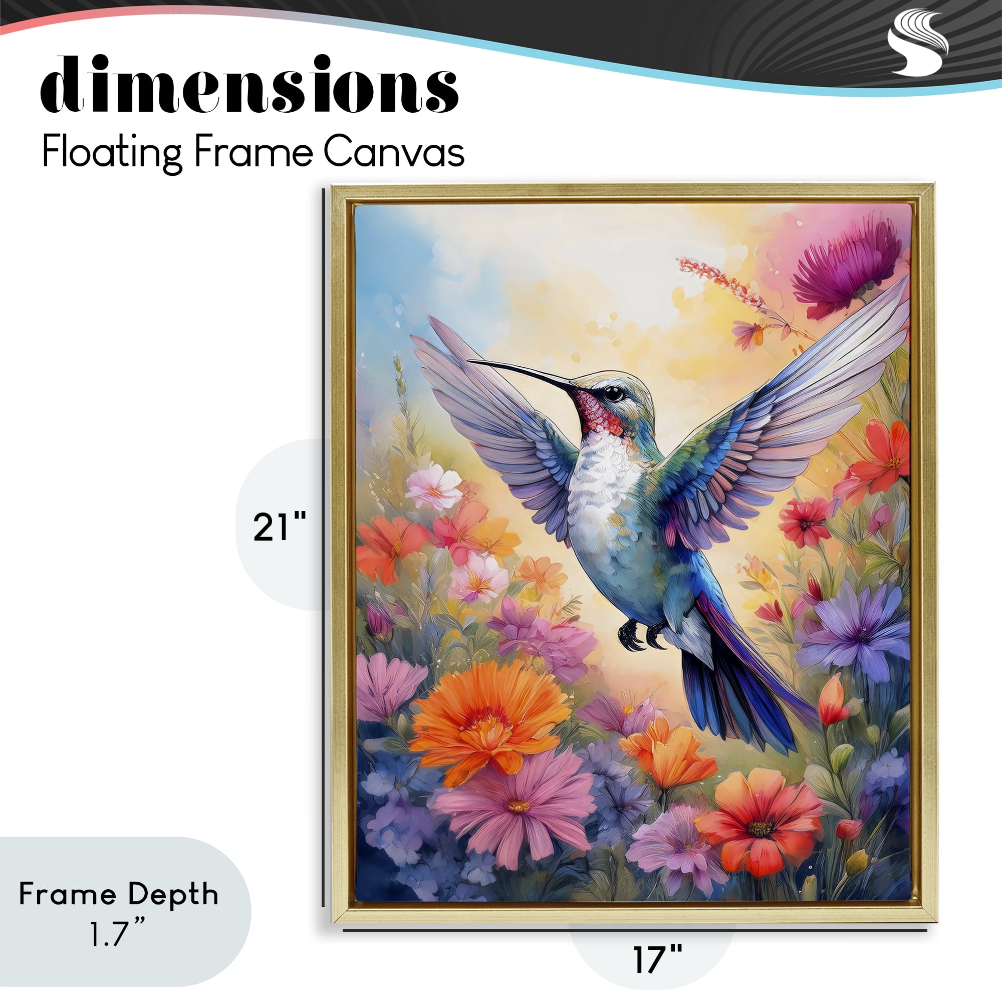 Stupell Industries Colorful Hummingbird in Bloom Gold Framed Floater Canvas Wall Art, design by Creative Studio