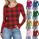 thumbnail image 1 of RKSTN Women's Long Sleeve Ribbed Knitted Shirts Oversized Crewneck Plaid Print Slim T Shirts Top Womens Casual Plus Size Round Neck Checkered Printed Stretch Loose Comfy Tee Fall Spring Clothes, 1 of 8