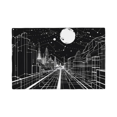 

Table Placemats Set of 6 - Futuristic Moonlit Cityscape 12x18 In Faux Linen Double Heat Resistant Place Mats Cloth Indoor/Outdoor Placemats Washable Table Mats for Dining Kitchen Party