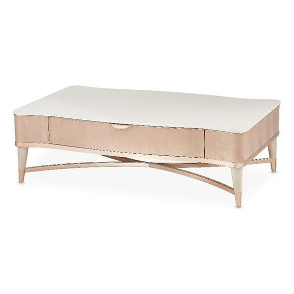 Michael Amini Malibu Crest Rectangular Wood & Marble Cocktail Table - Blush