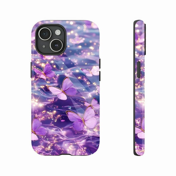 Purple Butterfly Glitter Phone Case for Women Elegant Design Compatible with iPhone 11/12/13/14/15/16 (Pro Max/Plus)