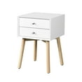 thumbnail image 7 of Bedside Table with 2 Drawer and Rubber Wood Legs, Modern Storage Cabinet Nightstand with Button Handle for Bedroom Living Room Furniture, Easy Assembly, Space Saving, White, 7 of 7