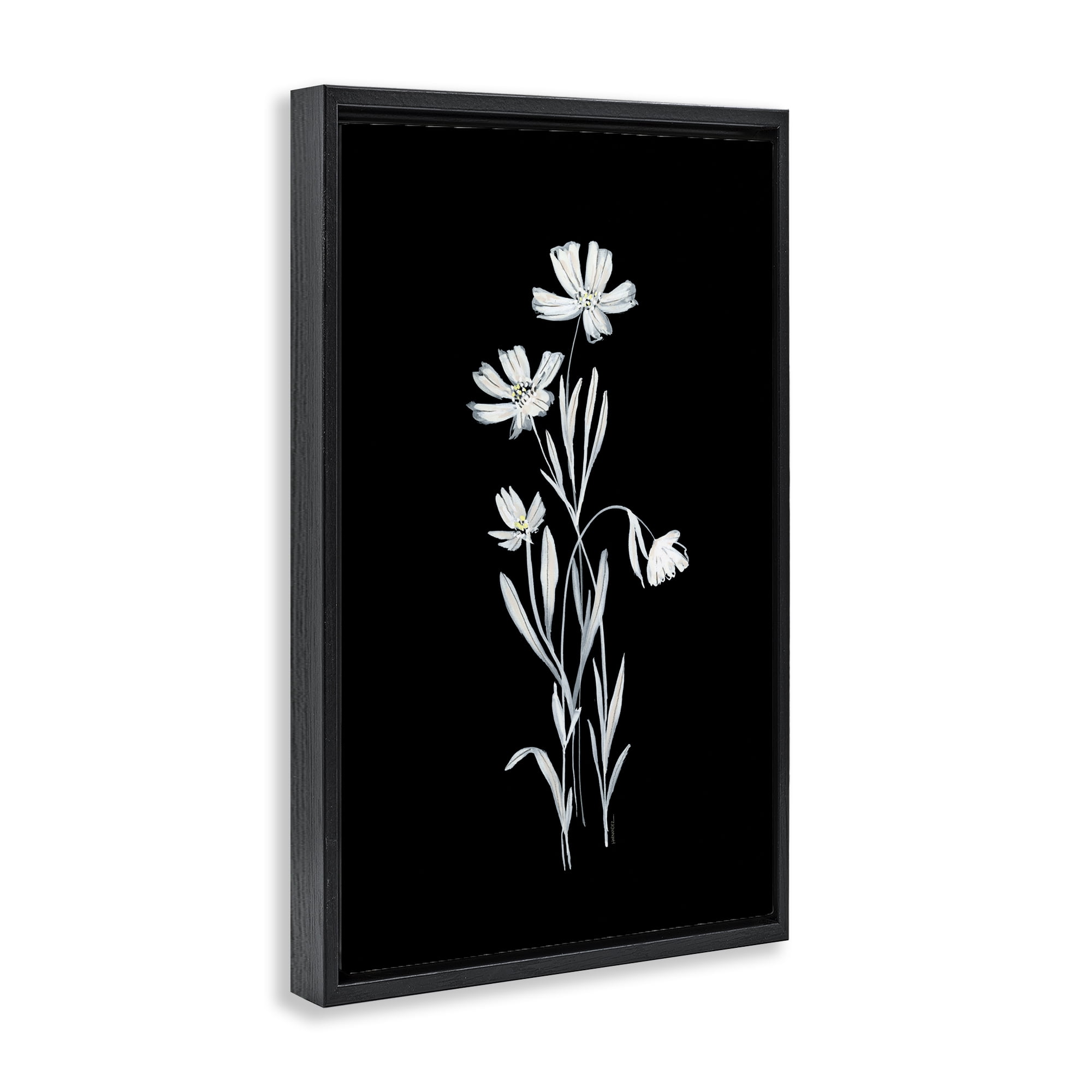 Stupell Industries Tall Stems on Black Plants & Flowers Painting Black Floater Framed Canvas Art Print Wall Art, 17 x 25
