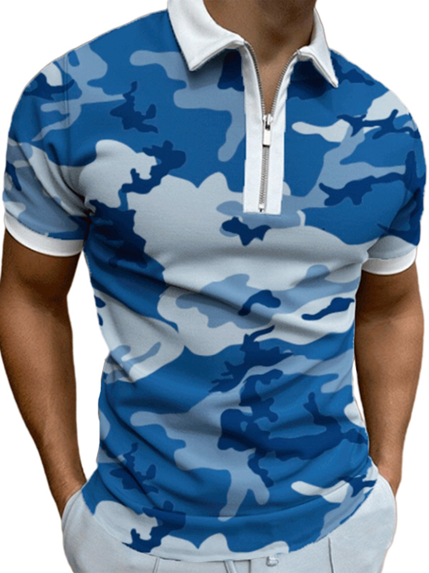 Polo Shirts Tops for Men Short Sleeve Stand-Collar Pullover Casual Tees Deers Print Slim-Fit Muscle T-Shirt Gift for Dad