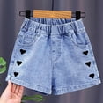 thumbnail image 2 of Jean Shorts Girls Straight Leg Kids Elastic Waist Embroidered Shorts Girls Summer Outfits Girls Clothes 9-10 Years, 2 of 4
