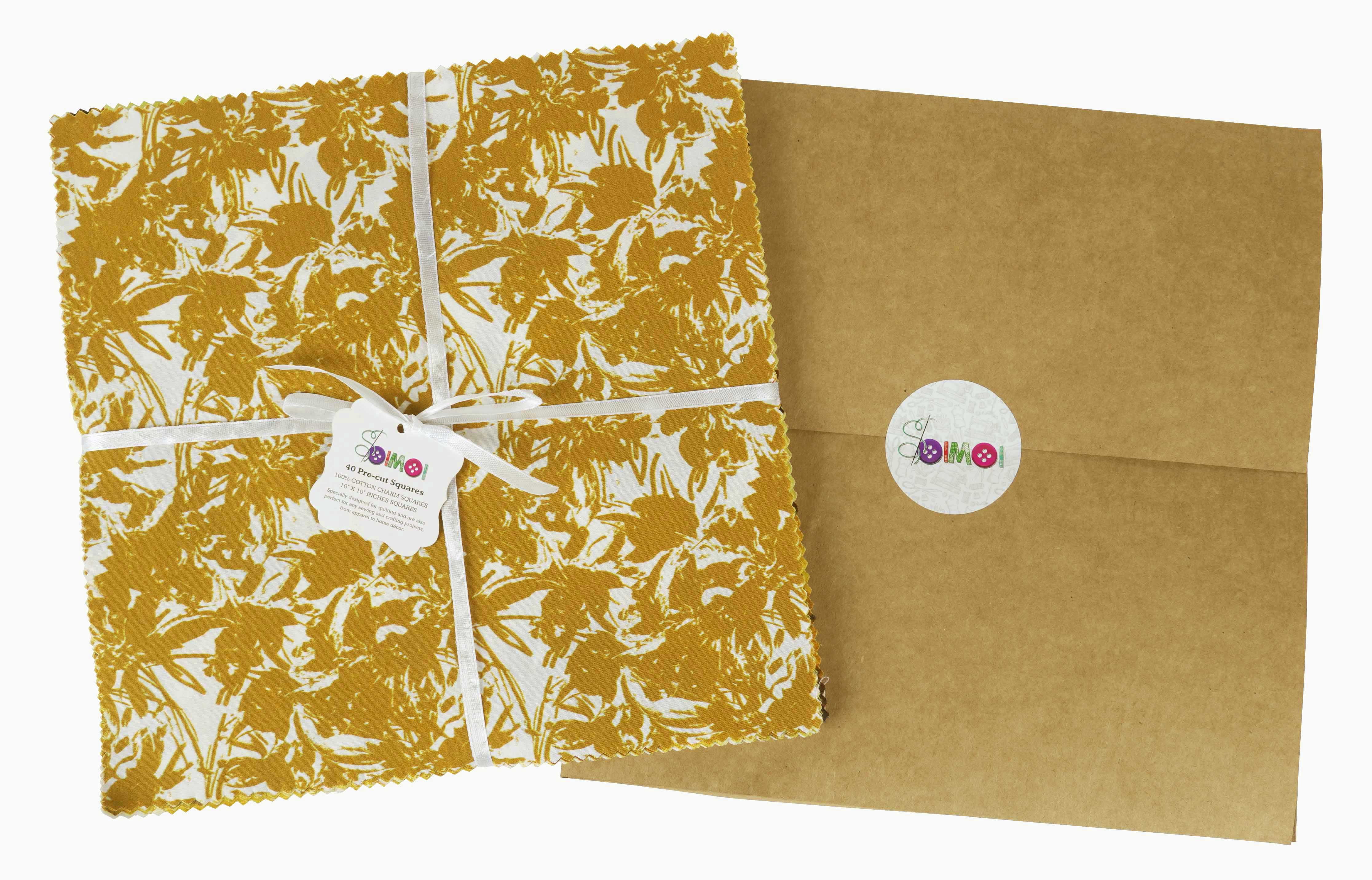 Soimoi Precut 10-inch Florals Prints Cotton Fabric Bundle Quilting Squares Charm Pack DIY Patchwork Sewing Craft- Yellow