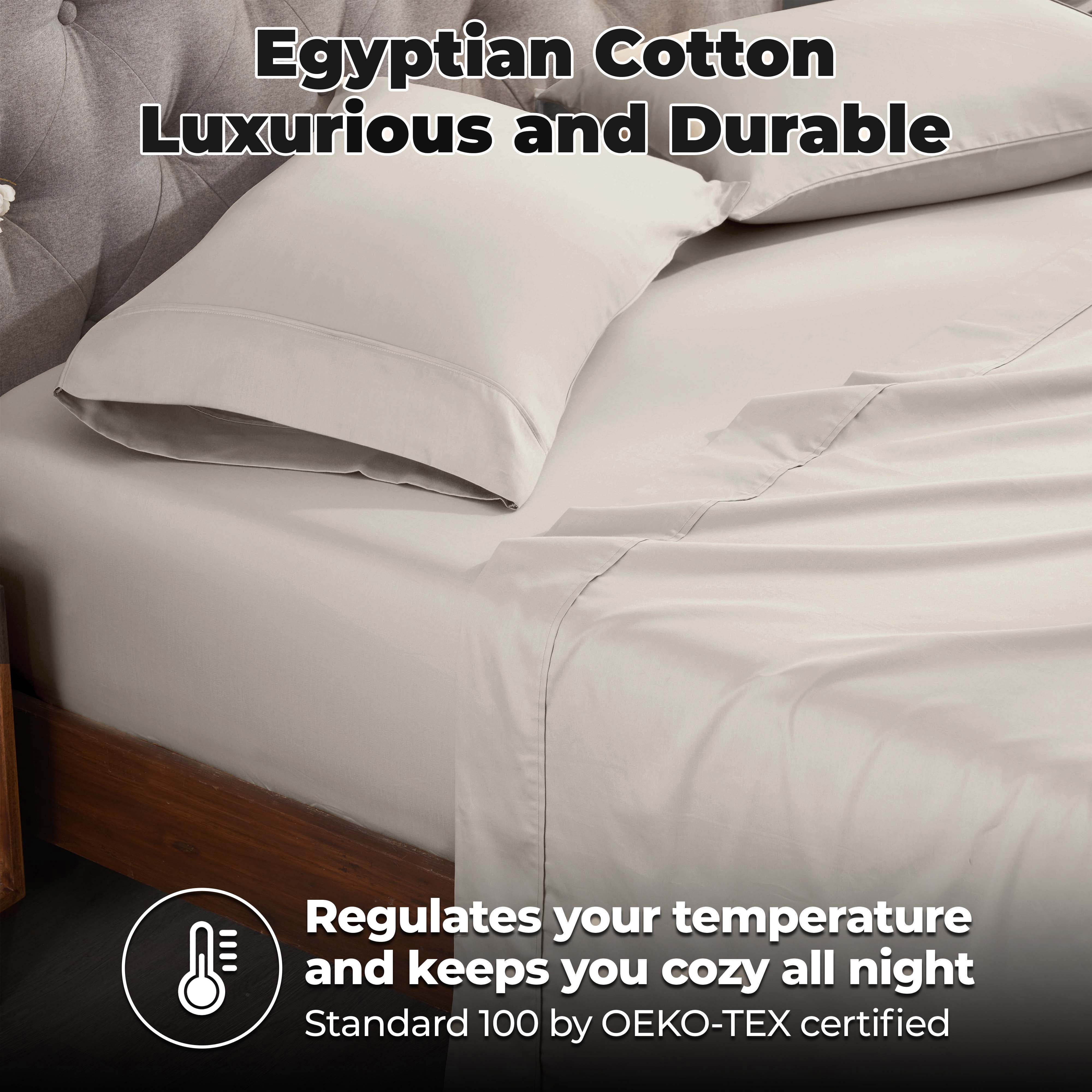 Superior Egyptian Cotton 300 Thread Count Deep Pocket Sheet Set, California King, Light Grey