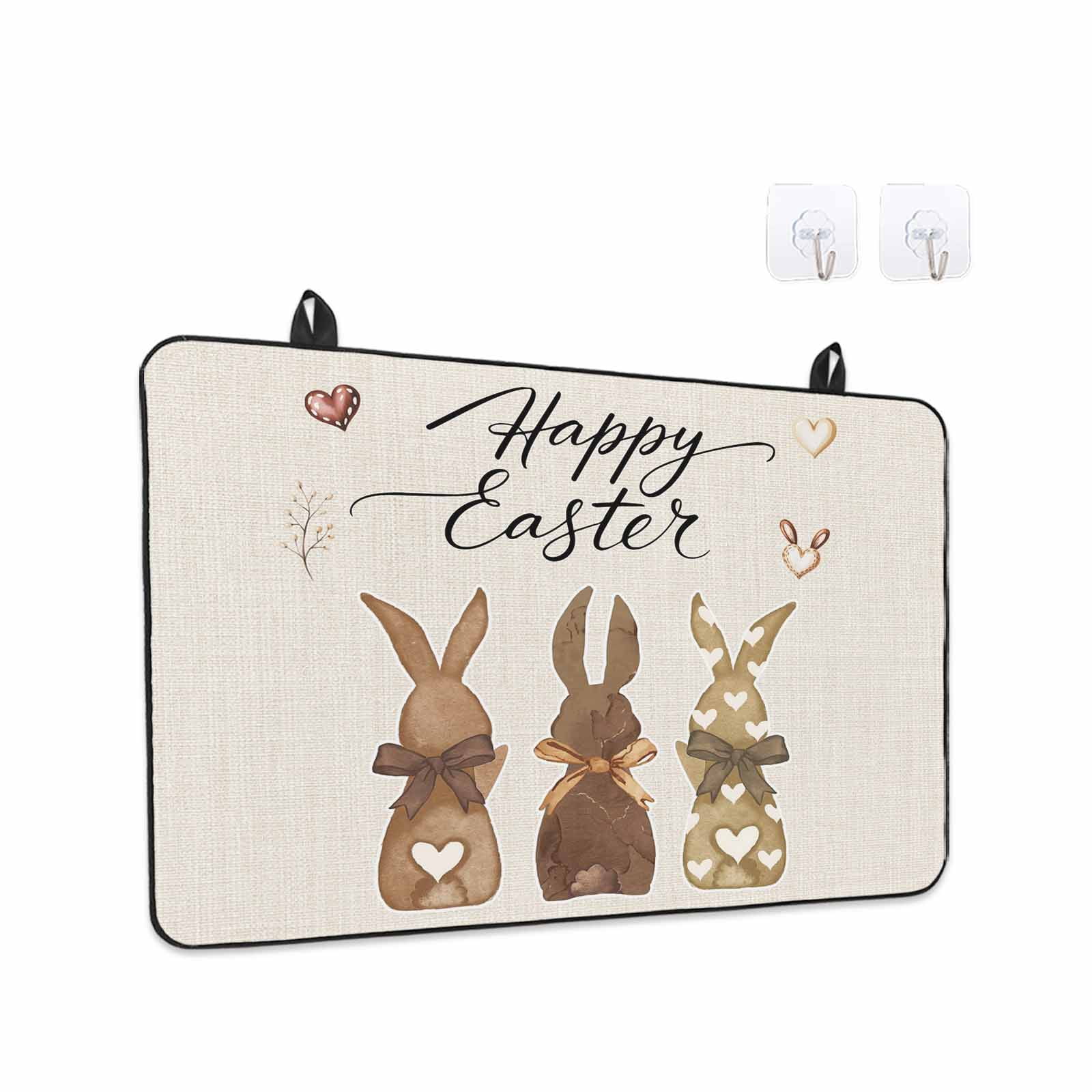 Happy Easter Stove Top Cover for Electric Stove, Heat-proof & Non Slip Glass Top Stove Cover Protector, Vintage Brown Rabbits Love Heart Balloon Kitchen Flat Cooktop Rubber Mat 24x21 Inches
