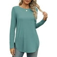 thumbnail image 6 of QYZEU Womens Clothes Solid Color Long Sleeve Shirts Fashion Fall Tops Dressy Casual Blouses Scoop Neck Side Slit Loose Tunic Tops for Leggings Sky Blue XL, 6 of 7