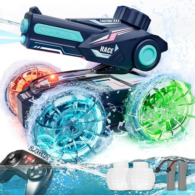 Coche RC Lehoo Castle Amphibious 4WD con pistola de agua para niños de 8 a 12 años