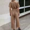 thumbnail image 3 of QUYUON Women Summer Dressy Jumpsuits with Belted Short Sleeve Crew Neck Casual Loose Wide Leg Pants Jumpsuit Rompers Work Office One-Piece Jumpsuits Fashion Overalls, Style 1118 Khaki XXL, 3 of 5