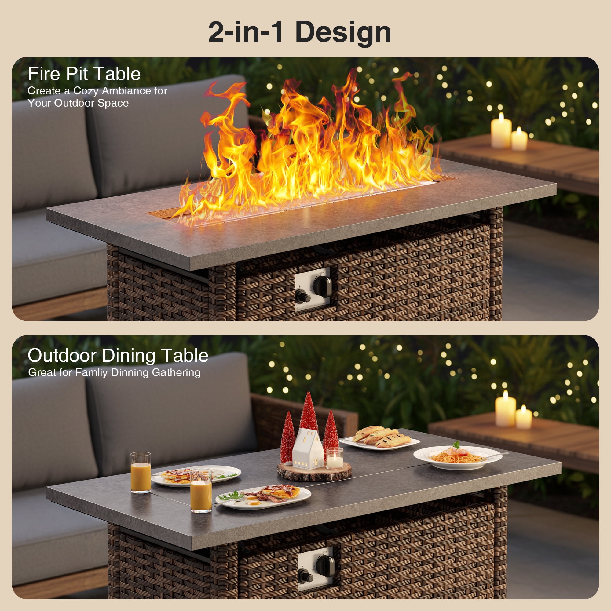 Asofer 8 Piece Outdoor Patio Conversation Sets，Patio Sectional Furniture Set with Fire Pit and A Coffee Table for Courtyard，Poolside，Party，Gray