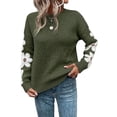 thumbnail image 2 of Women'S Floral Pattern Crewneck Long Sleeve Drop Shoulder Sweaters Pullover Tops Green S, 2 of 10