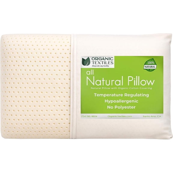 Natural Latex Pillow, Standard Size, Medium Firmness, with 100% Organic Cotton Cover